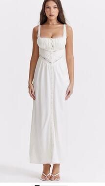 HOUSE OF CB Illiana Ivory Silk Maxi Dress, Size L (NEW)